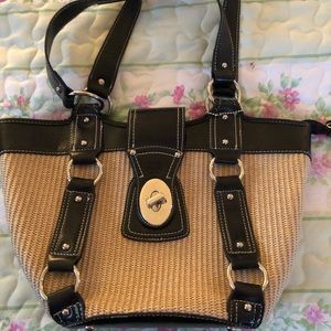 Coach Black Leather and Straw Bucket Bag,  EUC!